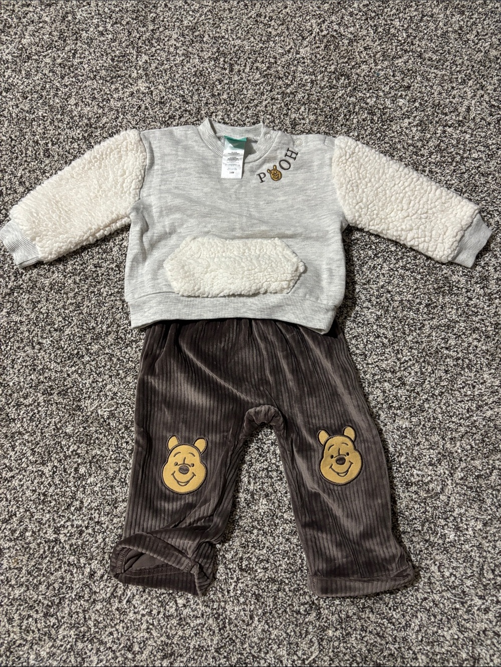 Disney Kids Beige Sherpa Sweatshirt & Brown Pooh Corduroy Pants Set